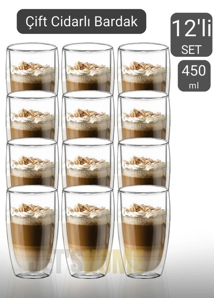 12’li Set Büyük Latte Bardağı Cappuccino Bardağı Çift Cidarlı Bardak Americano Bardağı 450 ml ürün görseli 1