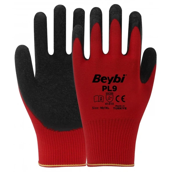Beybi PL-9 Örme Kırmızı Siyah Nitril Eldiven ürün görseli 1