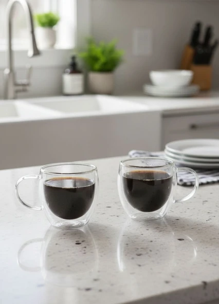 2'li Kahve Bardağı Seti Çift Cidarlı Kuplu Cappuccino Bardağı 250 ml ürün görseli 1