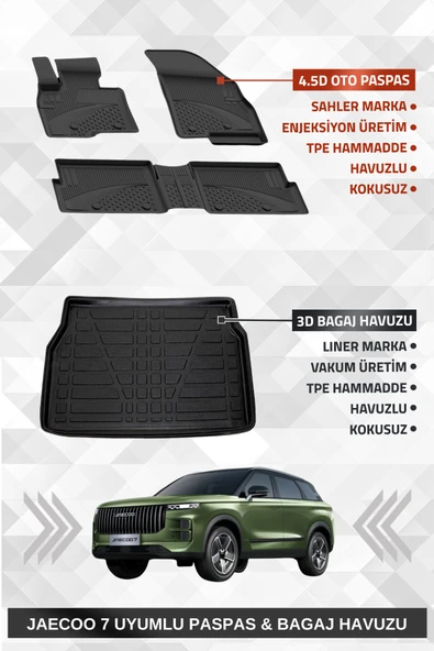Sahler Jaecoo 7 4x4 2024+ Uyumlu 4.5d Premium Havuzlu Oto Paspas ve Liner Marka 4x4 3D Kalın Stepne Bagaj Havuzu ürün görseli 1