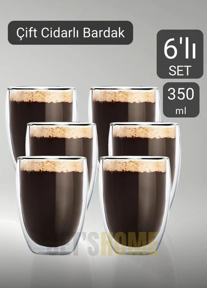 6’lı Set Latte Bardağı Cappuccino Bardağı Çift Cidarlı Bardak Americano Bardağı 350 ml Kahve Bardağı ürün görseli 1
