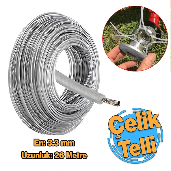 Çelik Telli Motorlu Tırpan Yuvarlak Misina 3.3 mm 26 Metre Çim Ot Biçme Teli Güçlü Profesyonel ürün görseli 1