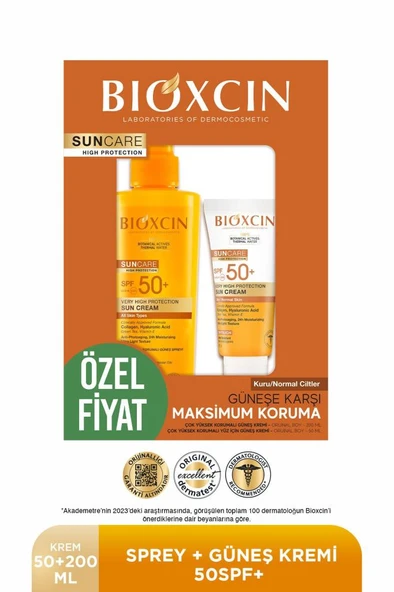 Bioxcin Sun Care Spf 50 Yüz Güneş Kremi 50 ml Kuru ve Normal Cilt + Vücut Güneş Spreyi 200 Ml ürün görseli 1
