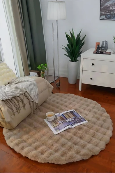 Bubble Yuvarlak Vizon Uzun Tüylü Yumuşak Peluş Kaymaz Yıkanabilir Salon Oturma Odası Balkon Halısı ürün görseli 1