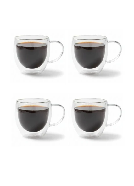 4’lü Set Kulplu Cappuccino Bardağı Latte Bardağı Çift Cidarlı Americano Bardağı 250 ml Kahve Bardak ürün görseli 1