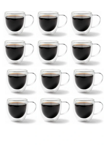 12'li Kahve Bardağı Seti Çift Cidarlı Kuplu Cappuccino Bardağı 250 ml ürün görseli 1
