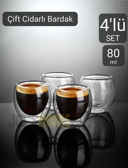 4’lü Set Espresso Bardağı  80 ml Kahve Bardağı Çift Cidarlı Bardak Viski Bardağı ürün görseli 1