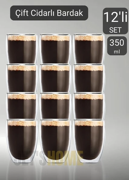 12’li Set Latte Bardağı Cappuccino Bardağı Çift Cidarlı Bardak Americano Bardağı 350 ml Kahve Bardak ürün görseli 1