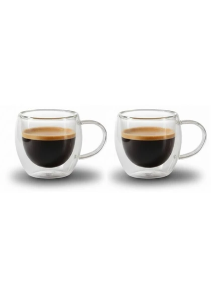 2'li Türk Kahvesi Bardağı Kuplu Espresso Bardağı Çift Cidarlı 80 ml ürün görseli 1