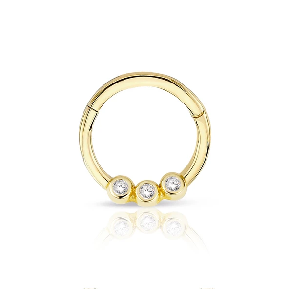 Yuvarlak Üç Taşlı Altın Helix Piercing ürün görseli 1