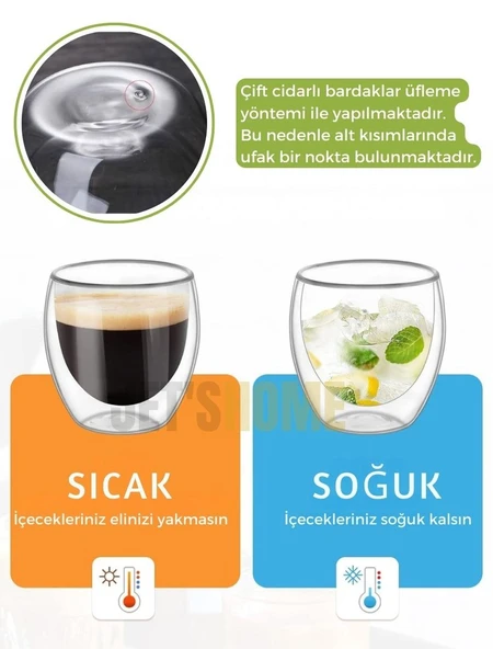 6'lı Kahve Bardağı Seti Çift Cidarlı Cappuccino Bardağı 250 ml ürün görseli 1