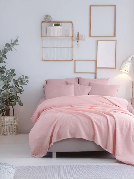 Upstyle Ecocel Pike Örtü Battal 220x230cm Karde PudraPembe ürün görseli 1