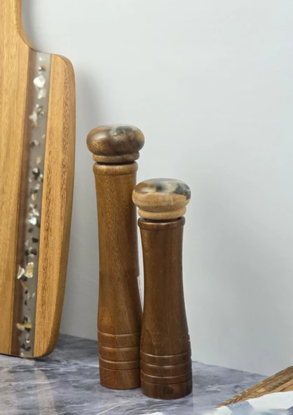 Akasya Baharat Değirmeni Takımı - Tuzluk Seti - 25 + 20 CM ürün görseli 1