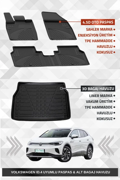 Sahler Volkswagen ID.4 2020+ Uyumlu 4.5d Premium Havuzlu Oto Paspas ve Liner Marka 3D ALT Bagaj Havuzu ürün görseli 1