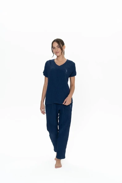 U.S. Polo Assn. Kadın Kısa Kollu V Yaka Alt Üst Pijama Takım ürün görseli 1
