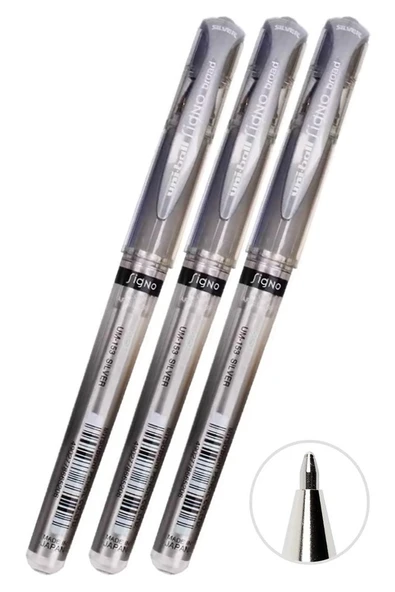 Gümüş Gri İmza Kalemi 3 Adet Uniball Signo Broad 1.0 mm Roller Pilot Kalem Um-153 Yaldızlı Davetiye Kalemi Mürekkepli ürün görseli 1