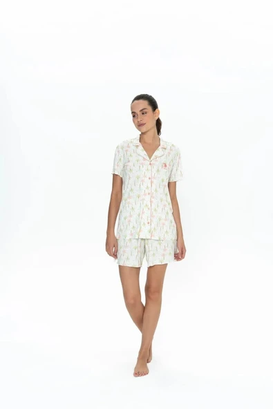 U.S. Polo Assn. Kadın Kısa Kollu Düğmeli Pijama Şort Takım ürün görseli 1