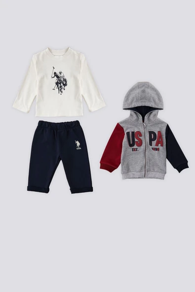 U.S. Polo Assn Fermuarlı Kapüşonlu Bebek 3Lü Takım ürün görseli 1