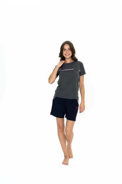 U.S. Polo Assn. Kadın Yuvarlak Yaka Alt Üst Çizgi Detay Pijama Şort Takım ürün görseli 1