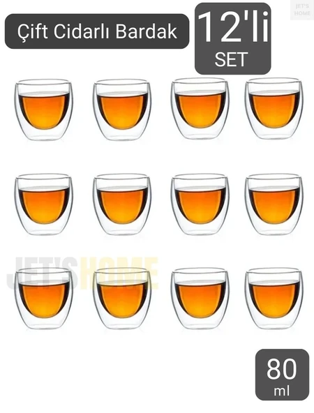 12’li Set Espresso Bardağı 80 ml Kahve Bardağı Çift Cidarlı Bardak Viski Bardağı ürün görseli 1