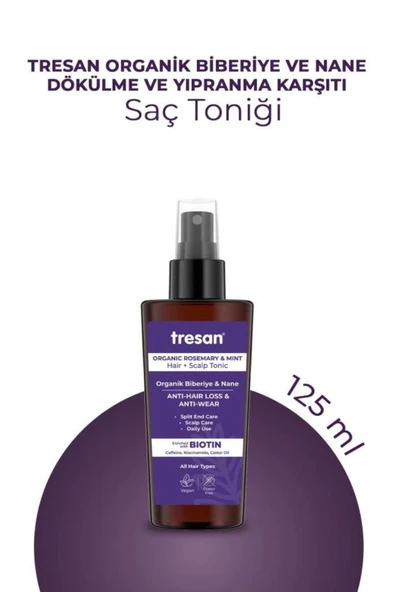 Tresan Organik Biberiye & Nane Dökülme ve Yıpranma Karşıtı Saç Toniği 125 ml ürün görseli 1