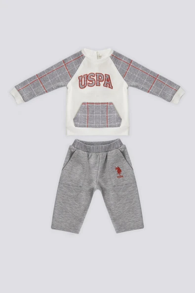 U.S. Polo Assn  Kanguru Cep Ekose Detay Bebek 2Li Takım ürün görseli 1
