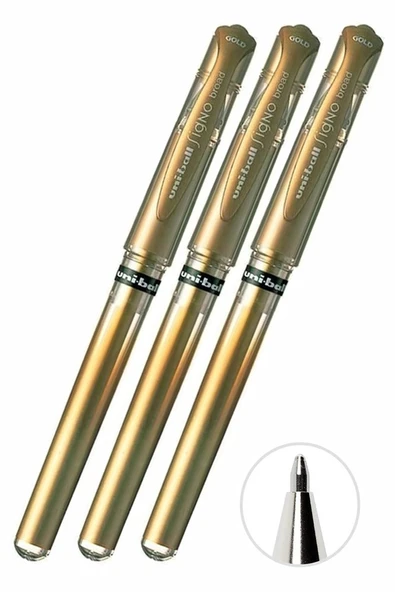 Altın Sarı İmza Kalemi 3 Adet Uniball Signo Broad 1.0 mm Roller Pilot Kalem Um-153 Yaldızlı Davetiye Kalemi Mürekkepli ürün görseli 1