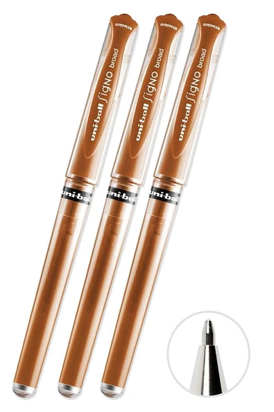 Bakır Yaldız İmza Kalemi 3 Adet Uniball Signo Broad 1.0 mm Roller Pilot Kalem Um-153 Yaldızlı Davetiye Kalemi Mürekkepli ürün görseli 1