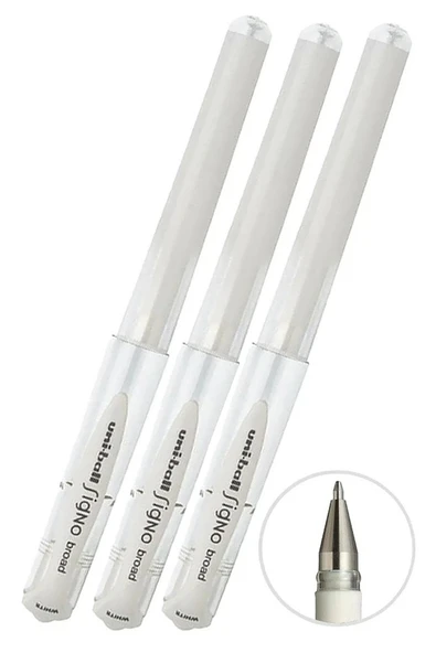 Beyaz İmza Kalemi 3 Adet Uniball Signo Broad 1.0 mm Roller Pilot Kalem Um-153 Yaldızlı Davetiye Kalemi Mürekkepli ürün görseli 1