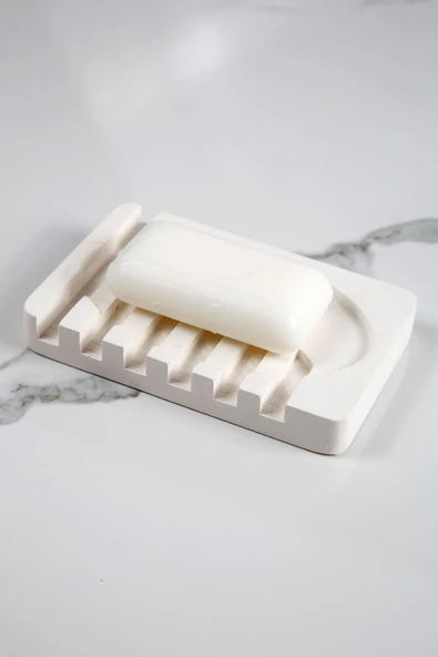 Betonmall Mermer Desenli Banyo Mutfak Tuvalet Beton Katı Sabunluk Su Giderli 8x13 cm ürün görseli 1