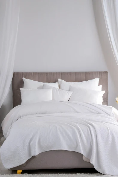 Upstyle Ecocel Pike Örtü Battal King 240x230cm Karde Beyaz ürün görseli 1