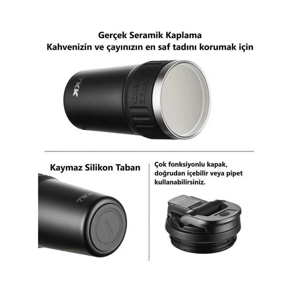 Tkk Çelik Termos Mug 630ML Mat Siyah - Resim 4