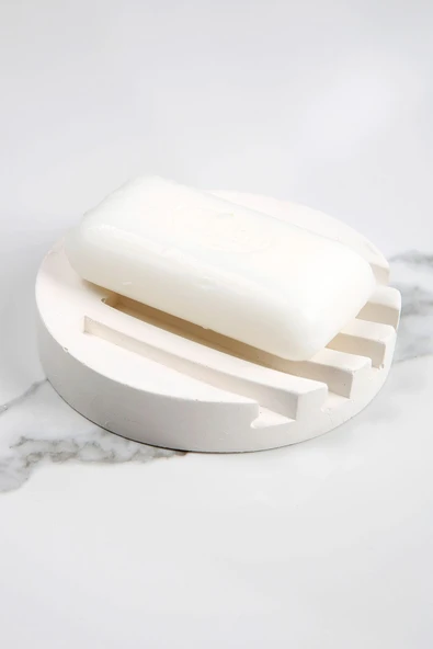 Betonmall Mermer Desenli Yuvarlak Model Beton Katı Sabunluk Su Giderli 10 cm ürün görseli 1