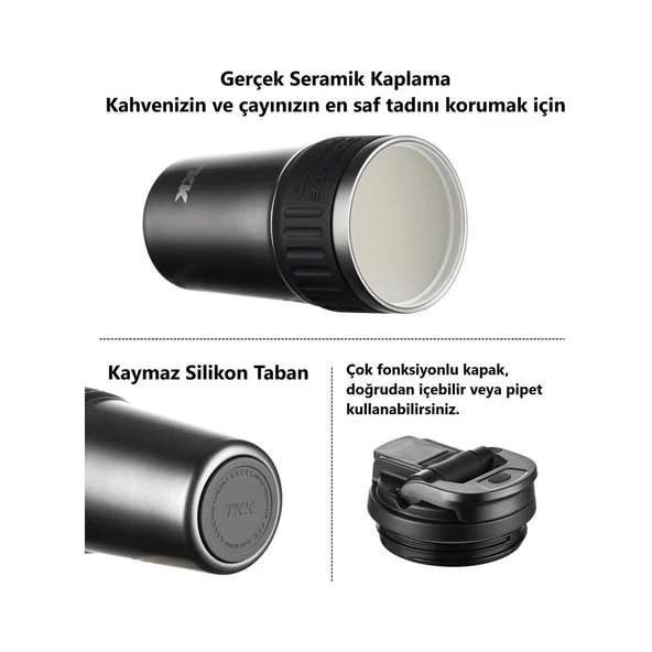 Tkk Çelik Termos Mug 630ML Koyu Gri - Resim 4