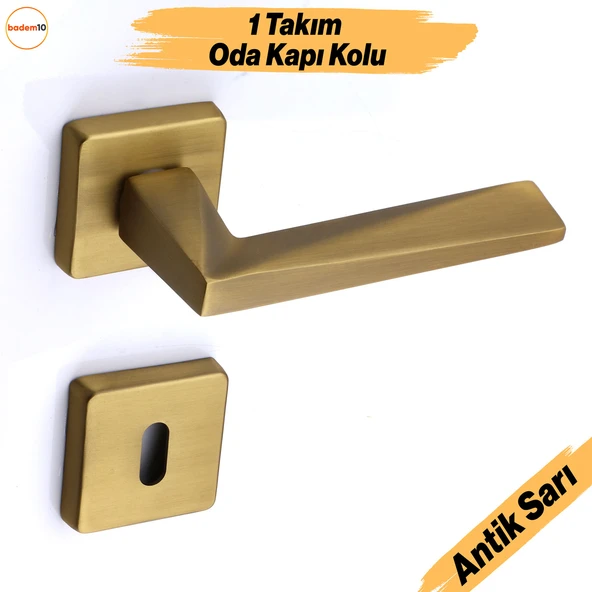 Vista Antik Sarı Oda Kapı Kolu Kare Rozetli Sürgülü ve Çelik Kapı Kulpu Uyumlu Sağ Sol Uygun Kolları ürün görseli 1