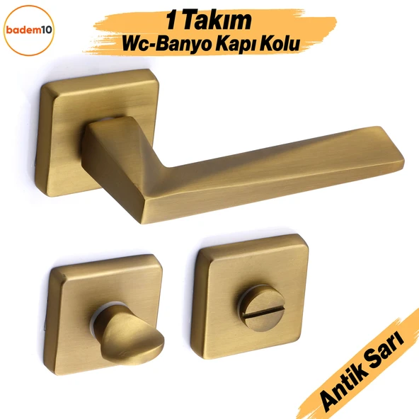 Vista Antik Sarı Wc Banyo Uyumlu Kapı Kolu Kare Rozetli Kapı Kulpu Sağa Sola Uygun Kapı Kolları ürün görseli 1