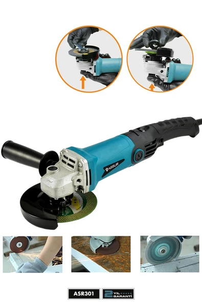 Assur 1200W Avuç Taşlama Makinesi 125mm 6 Kademeli Uzun Kuyruk ürün görseli 1