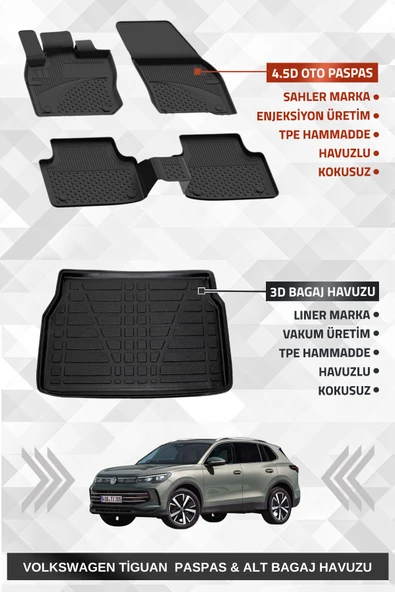 Sahler Volkswagen Tiguan 2024+ Uyumlu 4.5D Premium Havuzlu Paspas ve Liner Marka 3D ALT Bagaj Havuzu ürün görseli 1