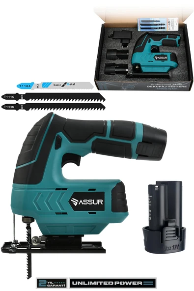 Assur Profesyonel 12 V Çift Akülü Şarjlı Dekupaj Testere Makinesi ürün görseli 1