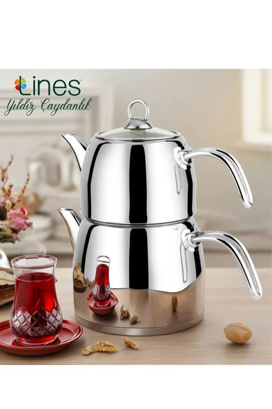 Yonca Lines L-3082 Yıldız Orta Boy Çelik Çaydanlık ürün görseli 1