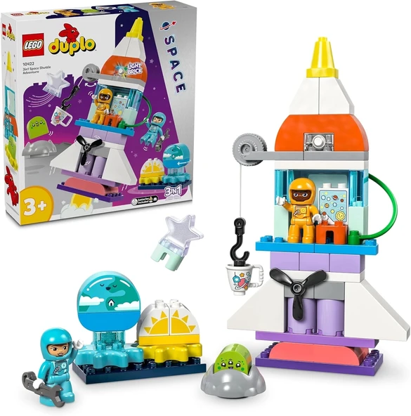 LEGO DUPLO 3’ü 1 Arada Uzay Mekiği Macerası 10422-3 Yaş ve Üzeri Çocuklar için Astronot Minifigürü İçeren Eğitici Oyunca ürün görseli 1