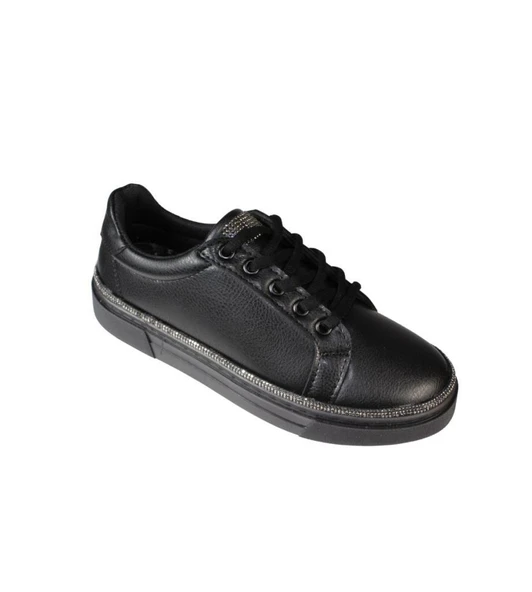 YAZKIŞ Kadın Siyah beyaz Cilt Yanları ve Dilleri Taşlı Sneaker Spor Ayakkabı ürün görseli 1