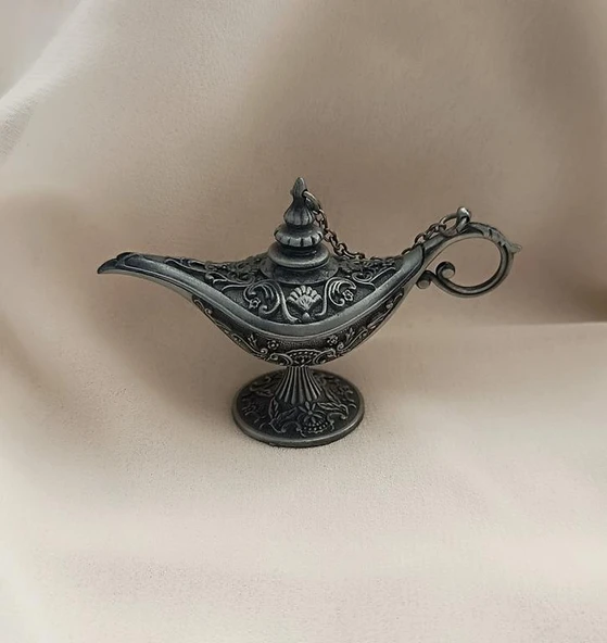 Alaaddin Sihirli Lamba Genie Lamp İbrik Biblo Dekorasyon Küçük Boy Gri ürün görseli 1