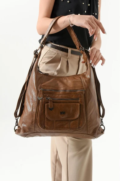 571 collections Suni Deri Sırt Çantası Taba (Model: 571-13-13M) ürün görseli 1
