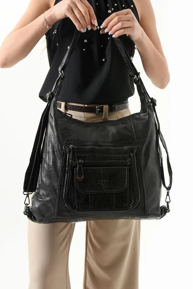 571 collections Suni Deri Sırt Çantası Siyah (Model: 571-13-13M) ürün görseli 1