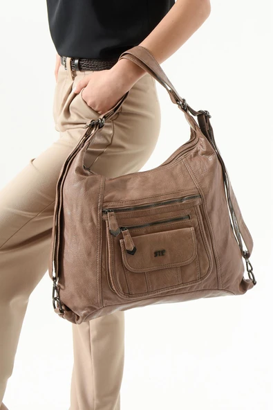 571 collections Suni Deri Sırt Çantası Vizon (Model: 571-13-13M) ürün görseli 1