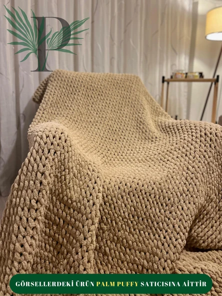 Palm Puffy Sütlü Kahve 150x200cm Tek Kişilik Battaniye ürün görseli 1