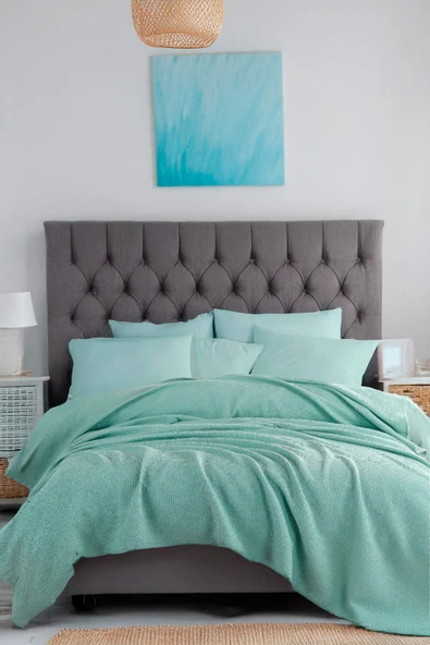 Upstyle Ecocel Pike Örtü Çift Kişilik 200x230cm Karde Mint Yeşili ürün görseli 1