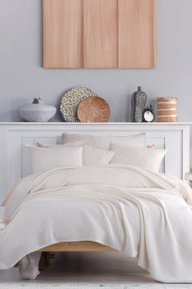 Upstyle Ecocel Pike Örtü Çift Kişilik 200x230cm Karde Krem ürün görseli 1