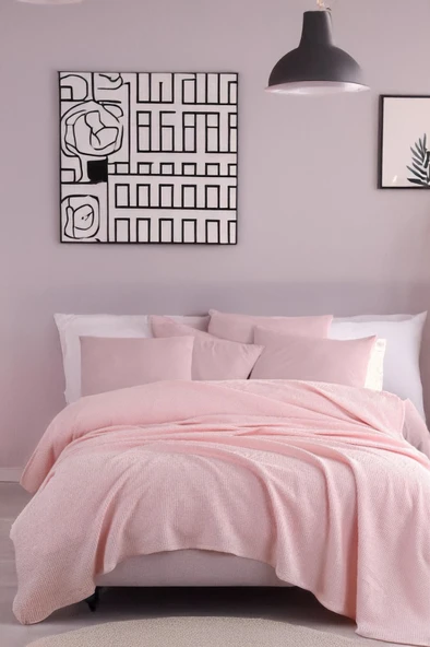 Upstyle Ecocel Pike Örtü Çift Kişilik 200x230cm Karde PudraPembe ürün görseli 1